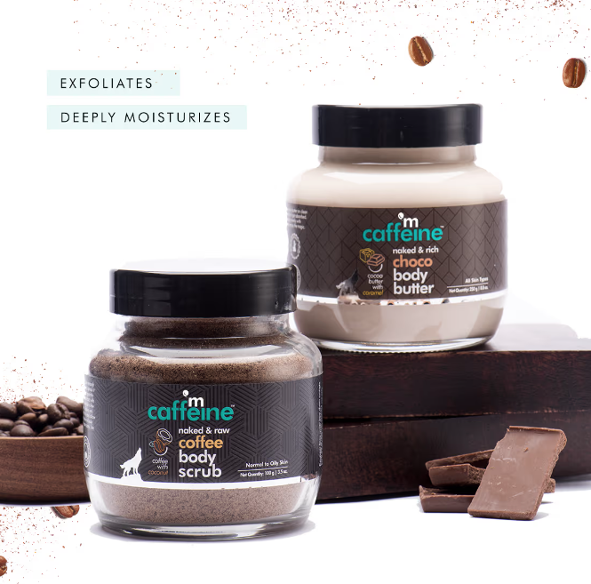 mCaaffeine Body Polishing Kit - Exfoliation, Tan Removal & Moisturization - Coffee Body Scrub & Choco Body Butter