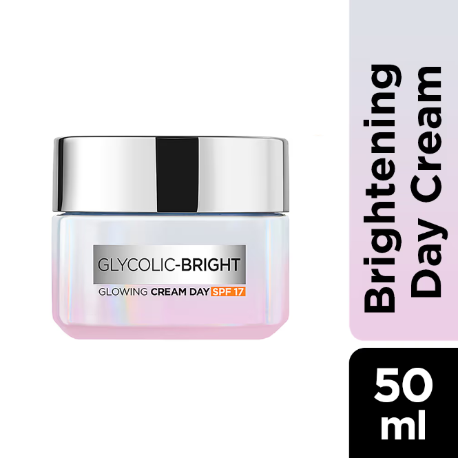 Lorreal Pariis Glycolic Bright Day Cream With SPF17 Glycolic Acid & Niacinamide Reduces Dark Spots